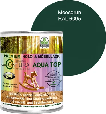 Produktbild von Contura 750ml. Möbellack Lack für Kinderspielzeug Buntlack DIN EN71/3 Buntlack Holzlack - RAL 6005 Moosgrün