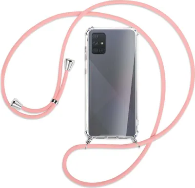 Produktbild von Handykette Backcover-Schutzhülle mit Band (Metall silberfarben) für Samsung Galaxy A71 (A715) - rosa