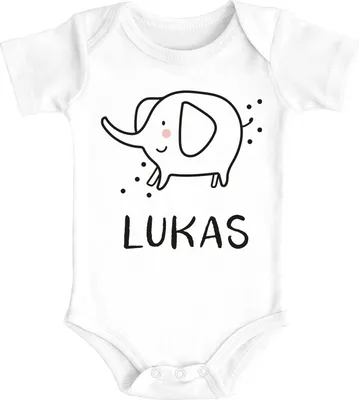 Produktbild von Baby Body mit Namen bedrucken lassen Elefant lustige Zoo-Tiere Strichzeichung kurzarm  Baumwolle SpecialMe® Elefant weiß 0-3 Monate