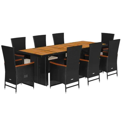 Obrázok produktu pre vidaXL 9-dielny záhradný jedálenský set s vankúšmi Black Poly Rattan