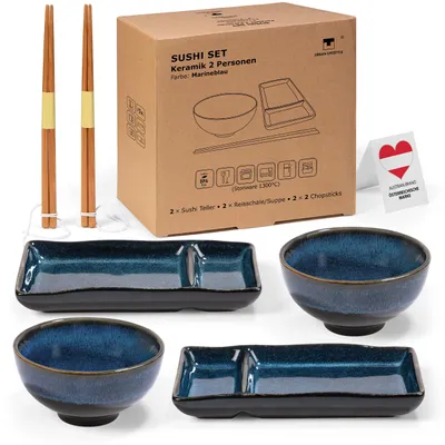 Sushi-Set für 2 Personen, Keramik, Marineblau