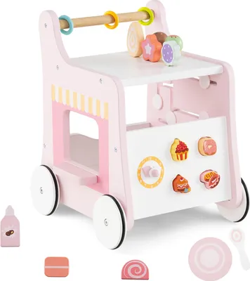 Produktbild von DREAMADE Lauflernhilfe aus Holz, multifunktionales Eiswagen-Spielzeug mit süßem Zubehör, Montessori-Lauflernspielzeug ab 1 Jahr(Rosa)