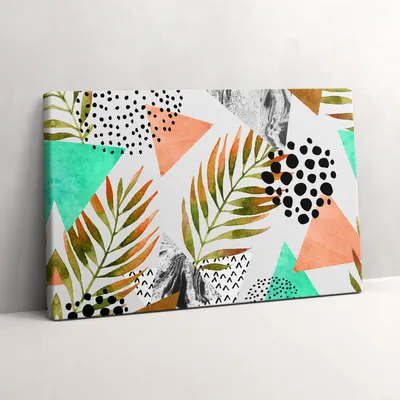 Produktbild von Geometrisches abstraktes Sommermuster – Leinwandbild Wandbild – 60x40 cm – Leinwandbilder – Wandbilder – Schlafzimmer – Flur