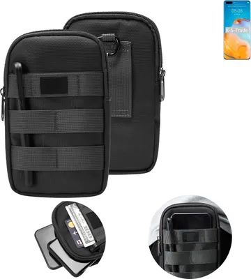 Produktbild von K-S-Trade Holster Gürtel Tasche kompatibel mit Huawei P40 Pro Handy Tasche Schutz Hülle dunkel-grau viele Fächer, 1x