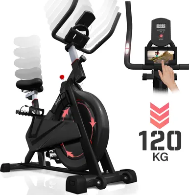 Produktbild von Physionics® Heimtrainer Fahrrad - mit LCD Display, Ergometer, Pulsmesser, max 120kg, Sitz und Griff verstellbar - Fitnessbike, Hometrainer, Bike, Indoor, Fitnessfahrrad, Cycling, Speedbike