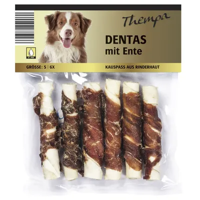 Image de 24x 120g Thempa Denta Rouleau à mâcher en peau de bœuf avec canard Friandise pour chiens Stick 2880g