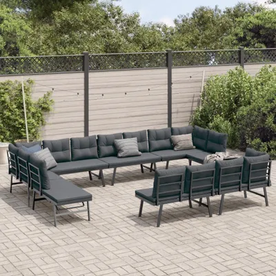 Productafbeelding van Maison Exclusive - 8-delige set met banken met kussens, zwart gepoedercoat staal