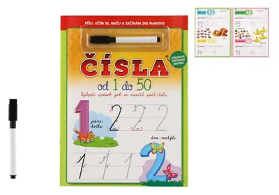 Zdjęcie produktu dla Čísla od 1 do 50 se stíratelnými listy + popisovač 21x28cm
