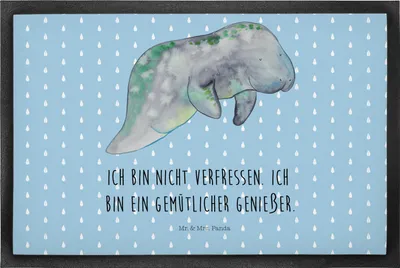 Produktbild von Mr. & Mrs. Panda fußmatte Seekuh Chillen 50 x 75 cm - Blau Pastell - Geschenk, Schuhabstreifer, Diät, Schmutzmatte, Gummimatte, Süßigkeiten, Fußabtreter, Zucker, Abnehmen