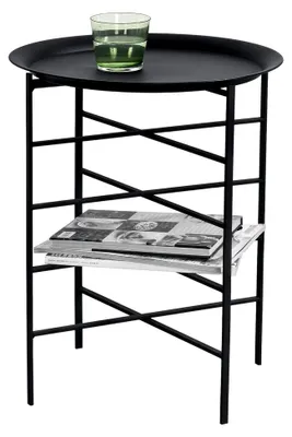 Produktbild von Beistelltisch 40 x 40 x 52 cm mit abnehmbarer Tischplatte und Ablage aus Metall in Schwarz