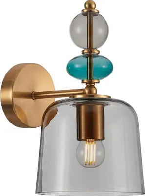 Image de Applique décorative en laiton avec abat-jour en verre fumé pour le salon 1xE27 40W NAMOS Italux