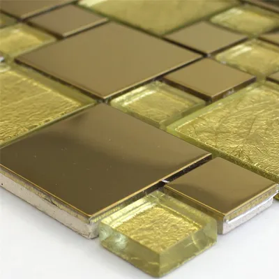 Produktbild von Mosaikfliesen Glas Edelstahl Metall Gold