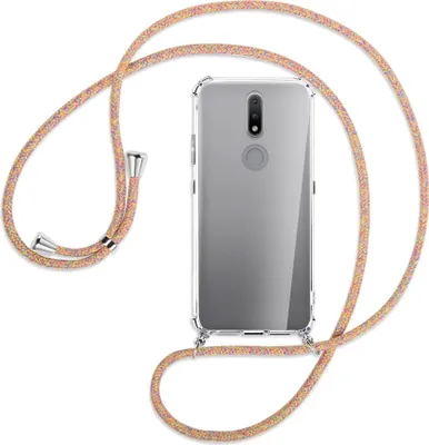 Produktbild von Handykette Backcover-Schutzhülle mit Band (Metall silberfarben) für Nokia 2.4 - Rainbow