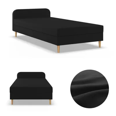 Produktbild von Einzelbett 120x200, Kontinentales Bett mit Kopfteil, Bett mit Matratze, Jugendbett, Kinderbett, Geflecht, Schwarz, CASPE 120 x 200