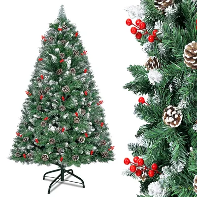 Image de UISEBRT Arbre de Noël artificiel 180CM Sapin vert PVC Cônes de sapin Arbre de décoration pour Noël-Décoration
