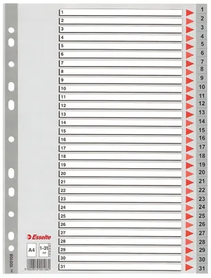Produktbild von Esselte Kunststoff Register Zahlen A4 1-31 31-teilig PP 0,12 mm grau