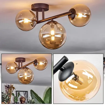 Produktbild von Isorella 3-flammige Deckenlampe aus Metall/Glas in Schwarz/Bernstein