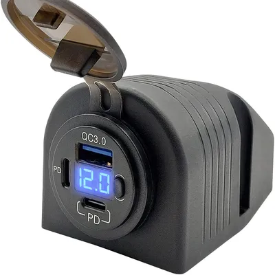 Produktbild von ProRide 12V USB-C 3-Port Aufbausteckdose mit Schalter & Voltmeter, QC3.0
