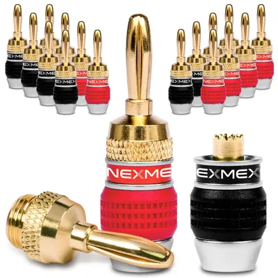 Produktbild von NEXMEX Bananenstecker 18 Stück High End Stecker 24K vergoldet für Kabel bis 6mm²