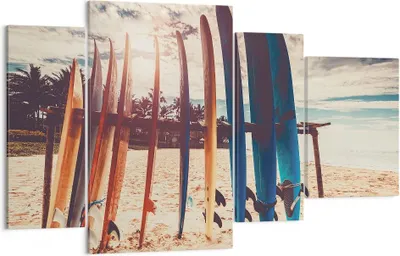 Produktbild von Bild auf Leinwand - Leinwandbild - 4 Teile - Surfen Strand Board - 120x70cm - Wand Bild - Wanddeko - Wandbilder - Leinwanddruck - Bilder - Wanddekoration - Leinwand bilder - Wandbild - DL120x70-4992