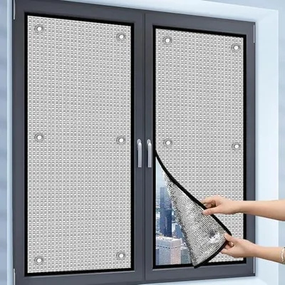 Produktbild von Aluminisierte Wärmeisolierung Isolierfolie für Fenster, 99% Sonnenschutzfolie Rückstandslose Doppelte Verdunkelungs Fenster Folie (Silvery 90x100cm)