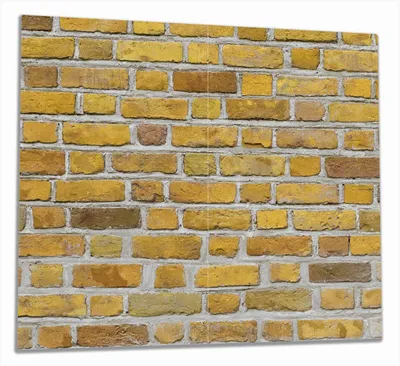 Produktbild von Wallario Herdabdeckplatte aus Glas, Größe 60 x 52 cm 2-teilig, Motiv Ziegelsteinwand in gelb - Backsteine