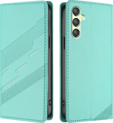 Produktbild von Hülle für Samsung Galaxy A24 4G, Kunstleder Brieftaschen Handyhülle mit Kartenfach und Standfunktion Türkis