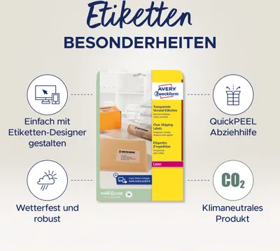 Produktbild von Avery Zweckform L7567-25 Versand-Etiketten, A4, 210 x 297 mm, 25 Bogen/25 Etiketten, transparent