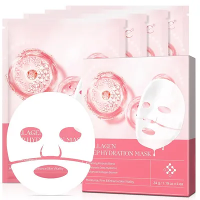 Produktbild von Tuchmasken Set 4 Stück Kollagen Feuchtigkeit Anti Aging Porenverfeinerung