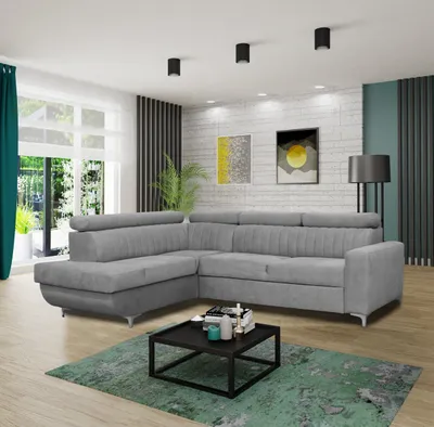 Produktbild von Ecksofa BEST links hellgrau Monolith 84 mit Schlaffunktion und Bettkasten Sofa mit Verstellbare Kopfstützen