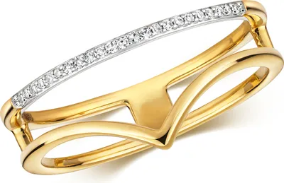 Produktbild von Funkelndes Feuer Modischer 9 Karat (375) Gold Damen - Diamant Wünschelrute Ring Brillant-Schliff 0.06 Karat H - I1, 55 (17.5); TRS27955RSO