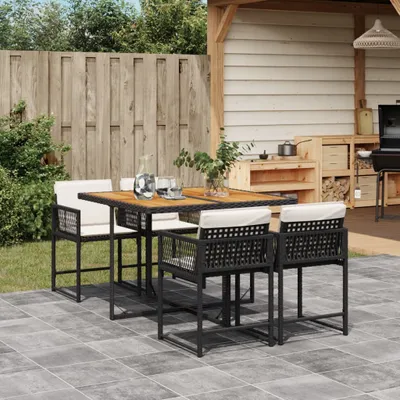 Produktbild von 5-tlg. Garten-Essgruppe mit Kissen Schwarz Poly Rattan, Gartenmöbel-Sets 2024 Neu Design Möbel