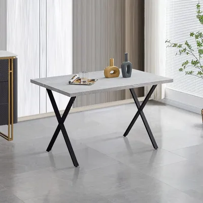 Image de CLIPOP Table de salle à manger 120 cm 4-6 places, pieds métalliques en X,industrielle,pour salle à manger, cuisine, gris foncé