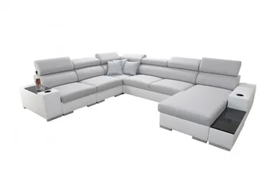 Produktbild von Wohnlandschaft in U-Form PERS VIII Ecksofa Rechts Eckcouch mit Schlaffunktion Schwarz Stoff SAWANA 14 + schwarzes Kunstleder