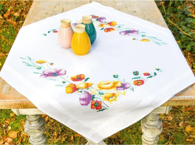 Obrázok produktu pre Sada Vervaco na vyšívanie krížikmi, potlačená obrus "Makovník", 80x80 cm