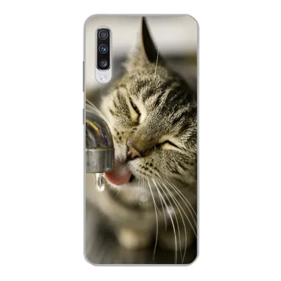 Produktbild von MuchoWow® Handyhülle Schutzhülle Hülle für Samsung Galaxy A70 Katze - Wasserhahn - Getränk Silikon Softcase Handy Hülle - Schutzhaube