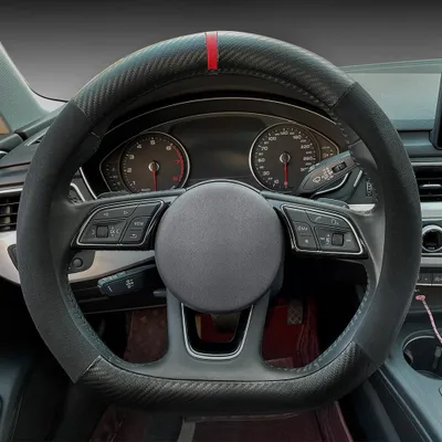 Immagine prodotto di Copertura per volante auto in pelle scamosciata, fibra di carbonio, antiscivolo, in pelle, per interni auto