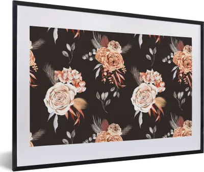 Produktbild von MuchoWow® Gerahmtes Poster Blumen - Blätter - Natur 60x40 cm - Poster mit Schwarzem Bilderrahmen Wandposter Rahmen Foto Bilder - Schlafzimmer - Plakat in Rahmen - Drucken