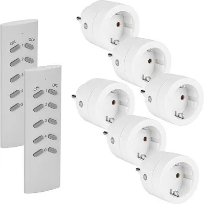Productafbeelding van Draadloze Stopcontact Schakelaars Set van 6 met 2 Afstandsbedieningen | 3680W Programmeerbare Stekker voor Binnengebruik, Handig voor Tuin, K