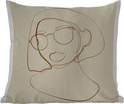 Produktbild von MuchoWow® Outdoor Kissen - Frau - Linienkunst - Minimalismus - 60x60 cm - Wetterfest - Lounge Kissen - Dekoration - Schlaf Kissen