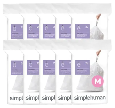 Image de simplehuman, Code M, 200 sacs, poches intérieures sur mesure, sacs poubelle