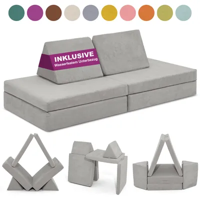Produktbild von Linodino Spielsofa - Kindersofa | Kinder Couch als Kuschelecke und Indoor Spielplatz | Kinder Sofa aus Schaumstoff Bausteinen I Robbenbaby Grau