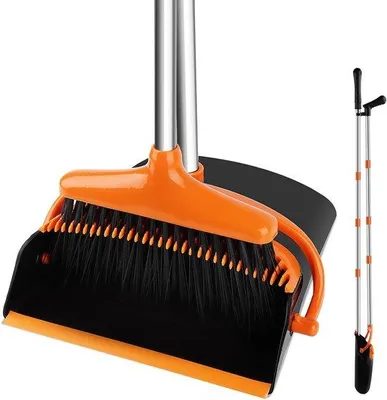 Produktbild von Stehstaubbesen mit langem Handgriff und Kehrschaufel