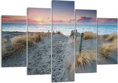 Produktbild von Bild auf Leinwand - Leinwandbild - 5 Teile - Strand Sand Spaziergang - 150x100cm - Wand Bild - Wanddeko - Wandbilder - Leinwanddruck - Bilder - Wanddekoration - Leinwand bilder - EA150x100-4924