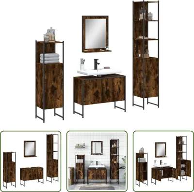 Produktbild von The Living Store 4-tlg. Badmöbel-Set Räuchereiche Holzwerkstoff