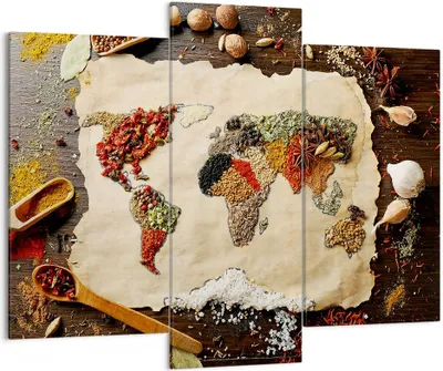 Produktbild von Bild auf Leinwand - Leinwandbild - Welt Karte Gewürze Farben - 130x100cm - Wand Bild - Wanddeko - Leinwanddruck - Bilder - Kunstdruck - Wanddekoration - Leinwand bilder - Wandkunst - CB130x100-2832