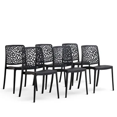 Produktbild von 6er-Set stapelbare Stühle aus Polypropylen mit Glasfasern für Garten oder Innenbereich, wasserabweisend und widerstandsfähig - SOLE - Schwarz