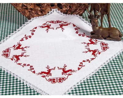 Productafbeelding van Borddoek voor broodmand met kant en Aida-gebied (45x45 cm) — Wit