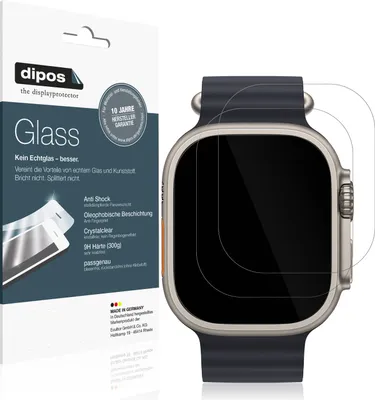 Produktbild von 2x Schutzfolie für Apple Watch Ultra - Anti-Shock 9H Folie dipos Glass