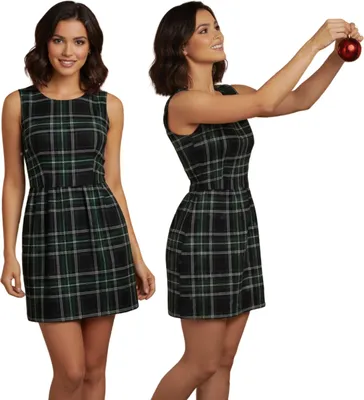 Produktbild von WEIHNACHTSKLEID Damenkleid MIT GRÜNEM KAROMUSTER, ärmellos, MIT REISSVERSCHLUSS L